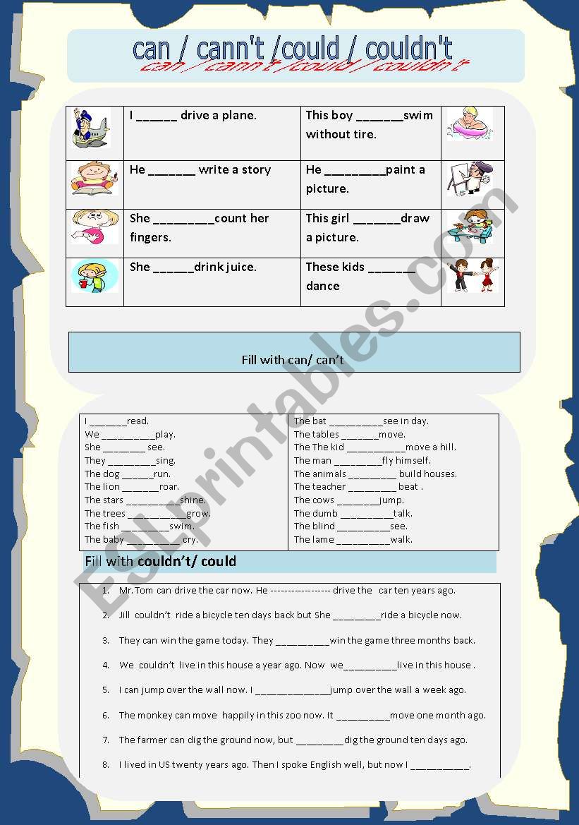 can/ cannt  worksheet