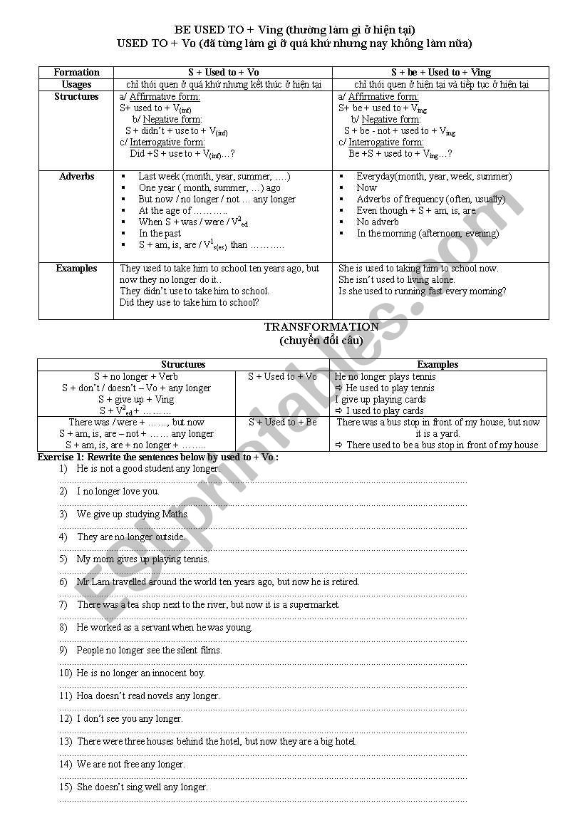 exercise worksheet