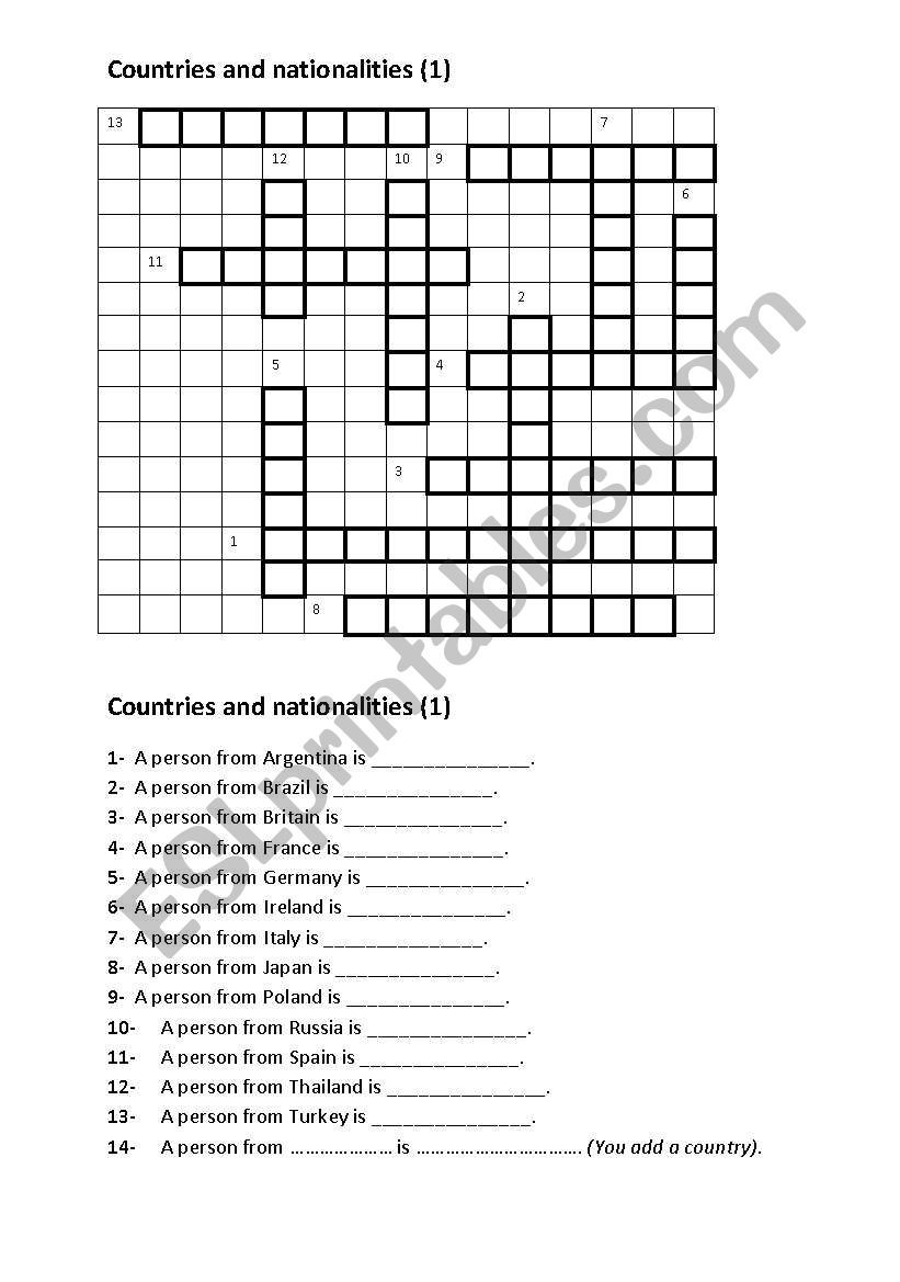 contries and nationalities puzzle