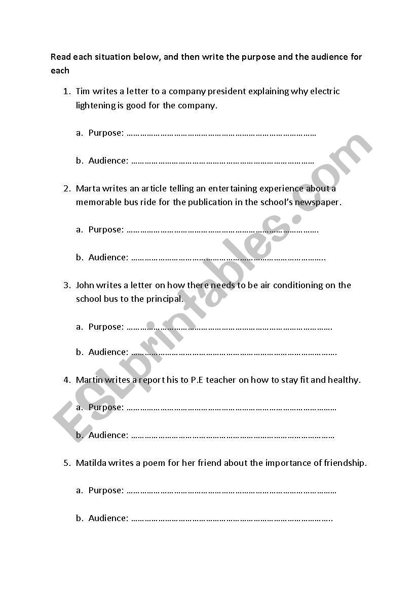  Purpose and Audience  worksheet