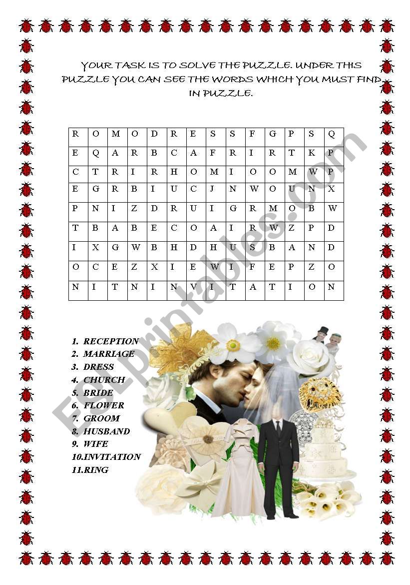 Wedding. Puzzle worksheet