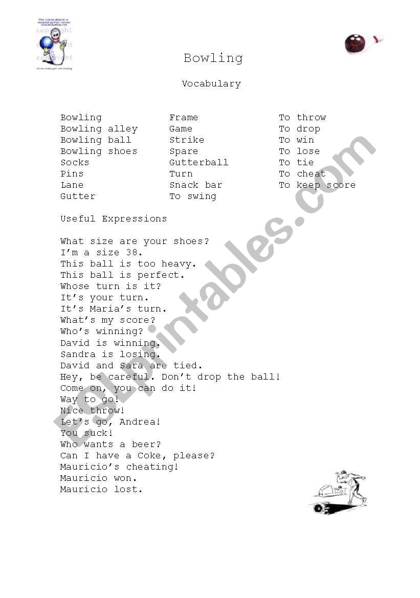 bowling guide worksheet