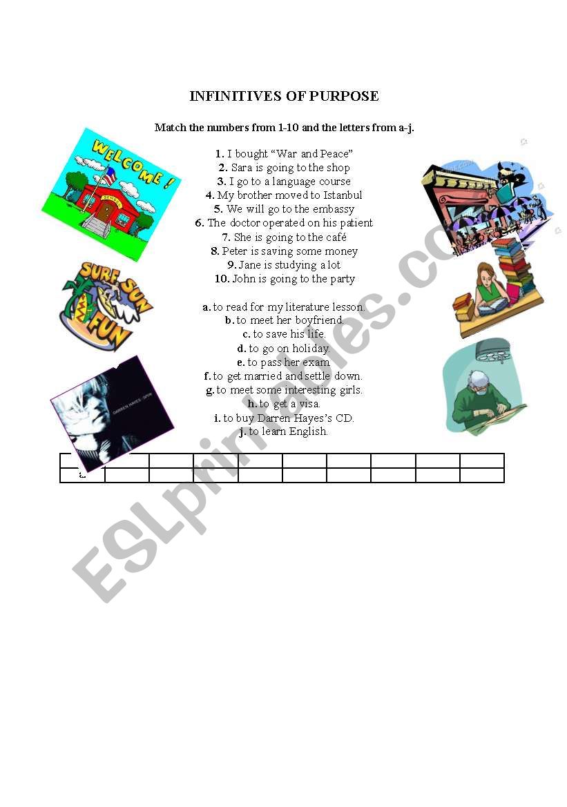 Infinitives of Purpose worksheet