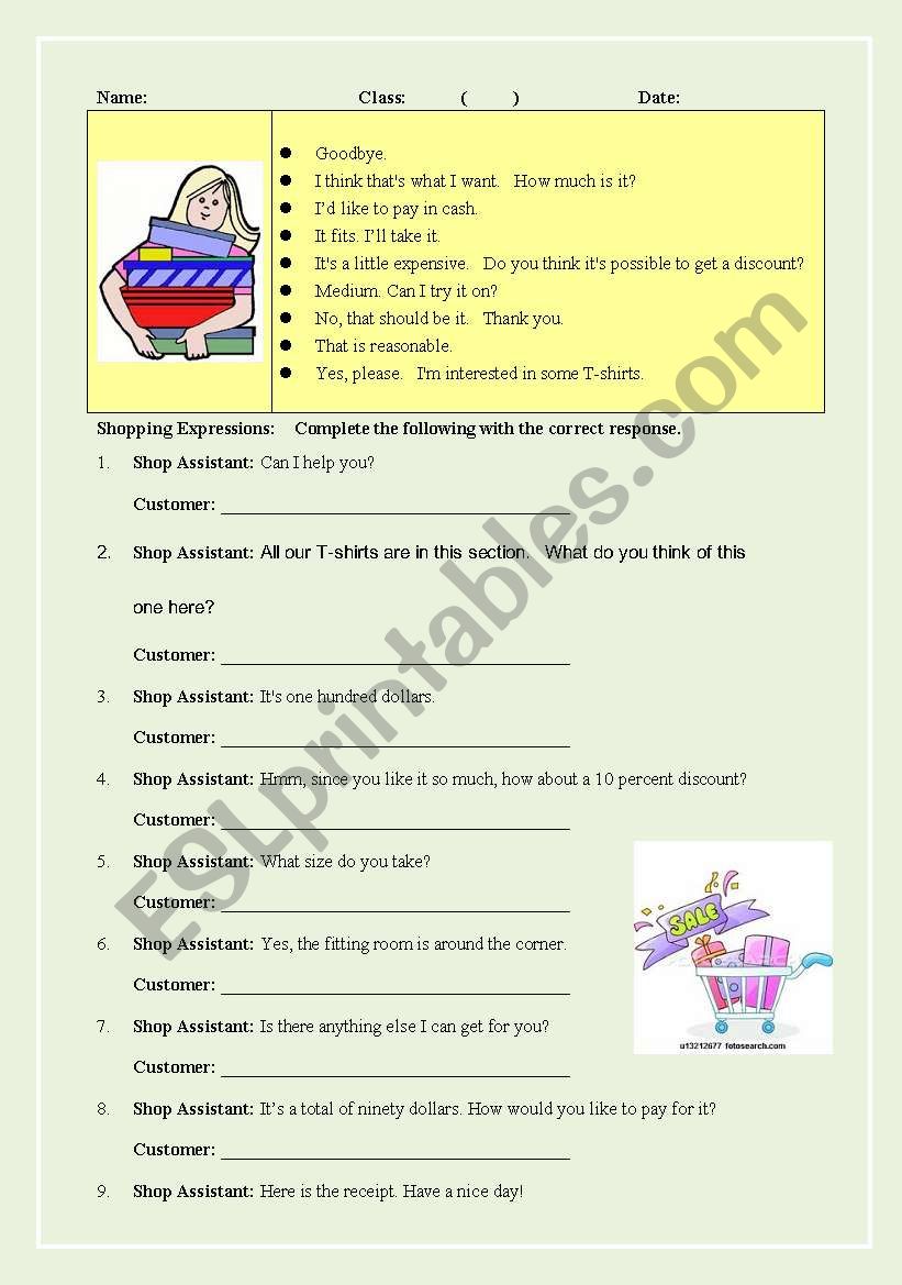 Shopping Expressions worksheet