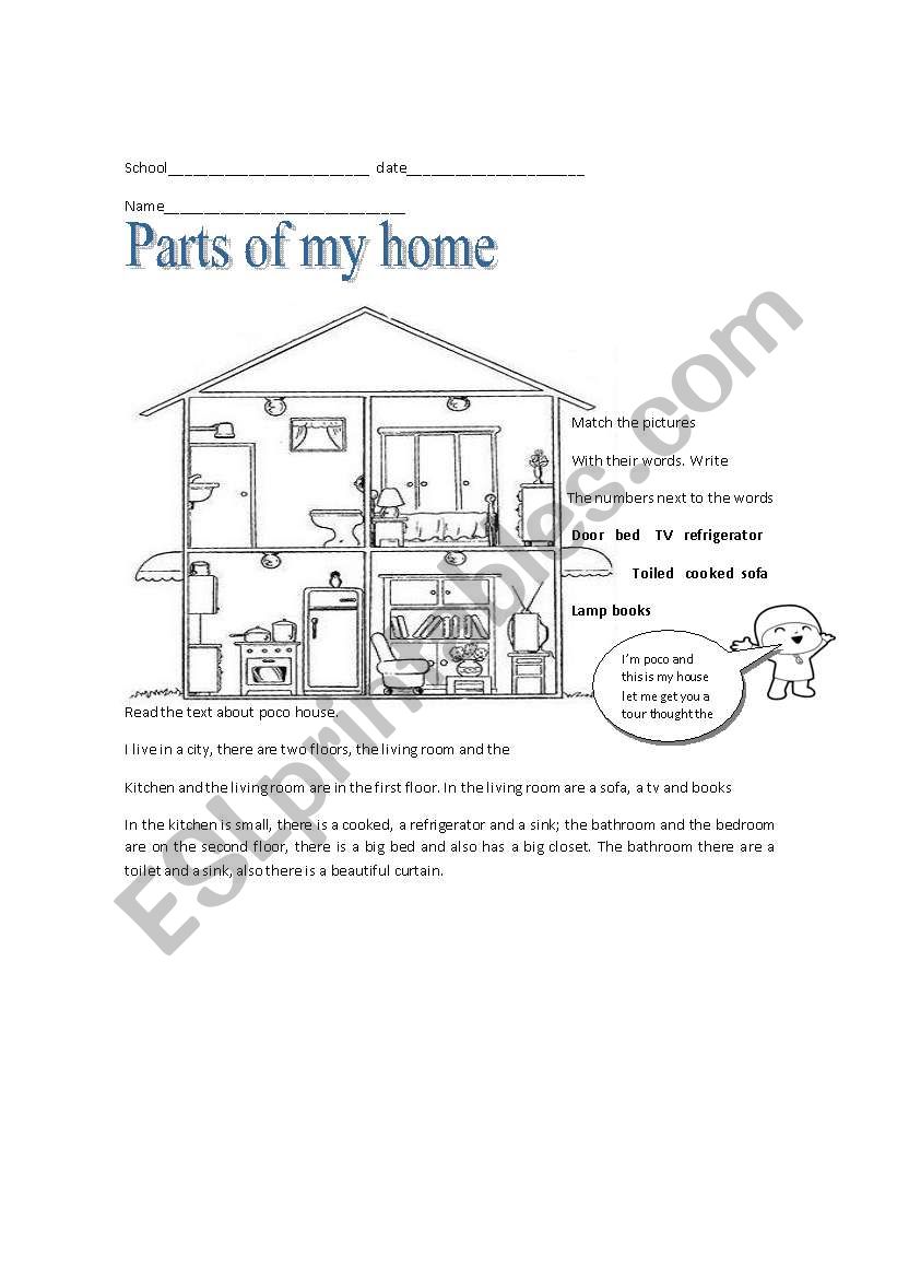 parts of my house worksheet