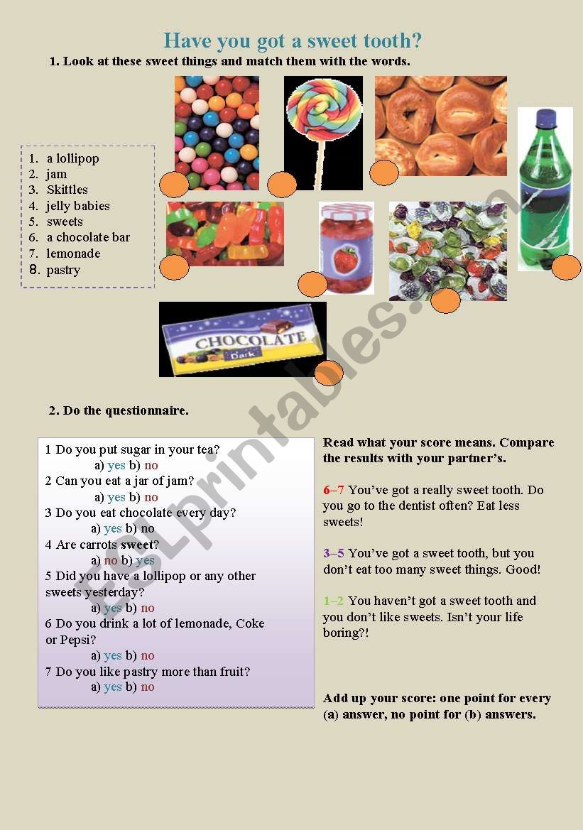 Have you got a sweet tooth? worksheet