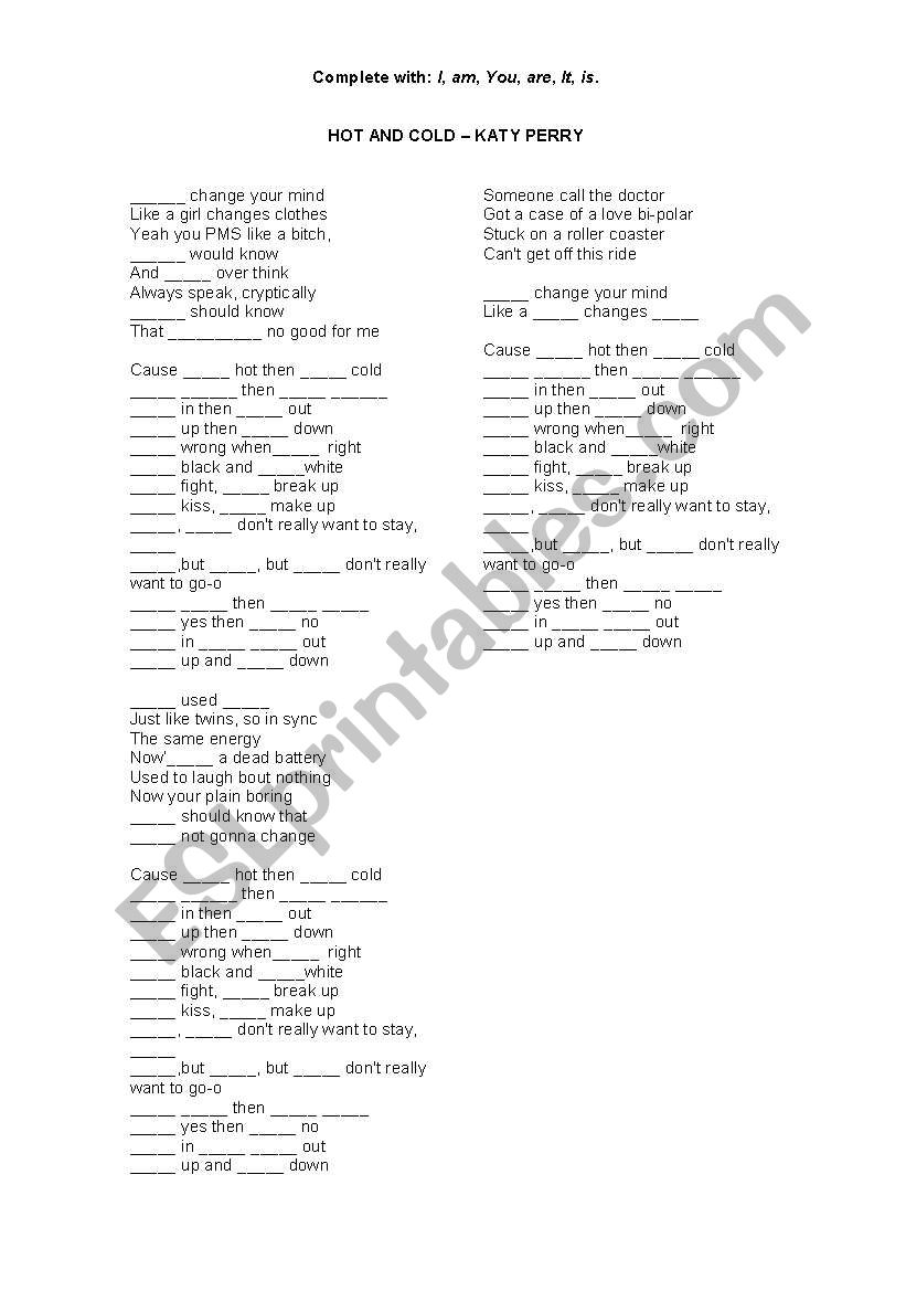 Hot and Cold worksheet