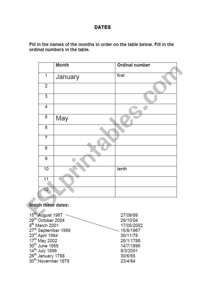 DATES worksheet