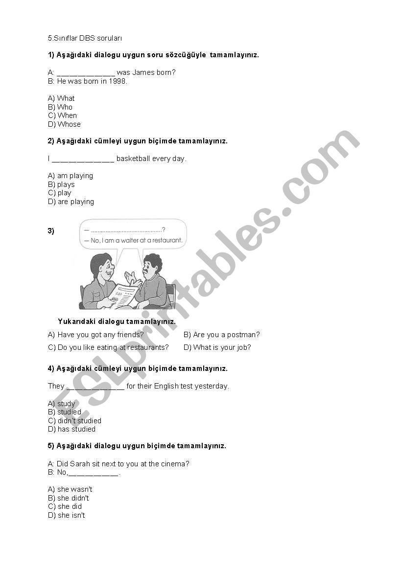 placement test for grade 5 worksheet
