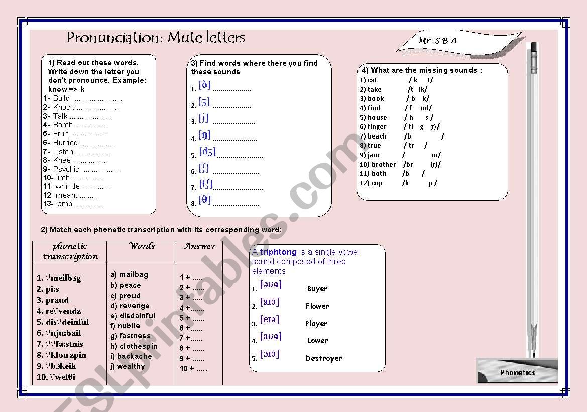 mute letters worksheet
