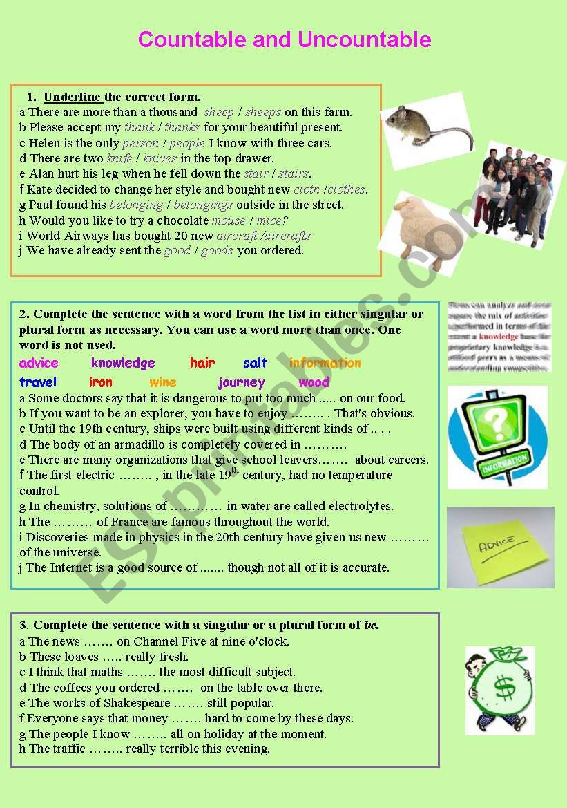 Countable and Uncountable worksheet