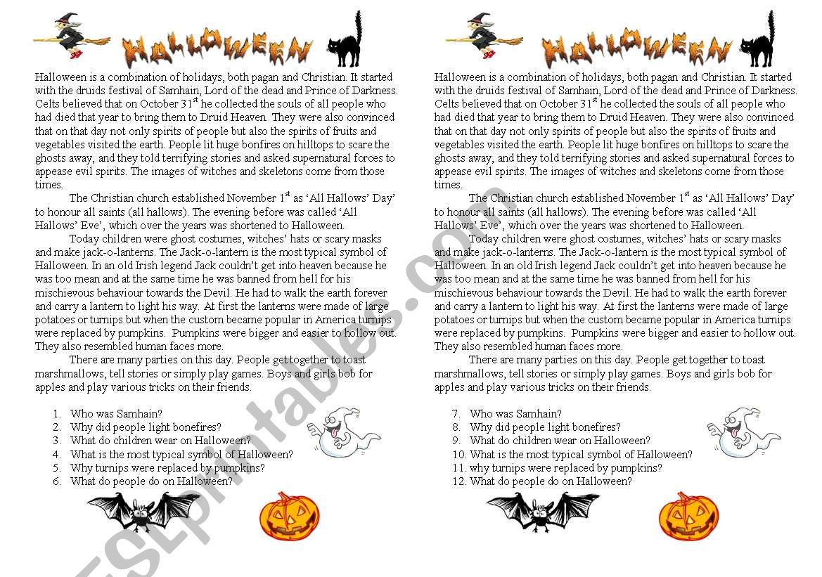 Halloween reading exercises worksheet