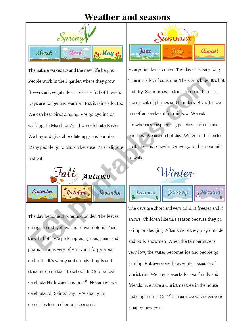 Wezther and seasons worksheet