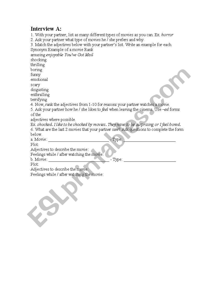 FILMS worksheet