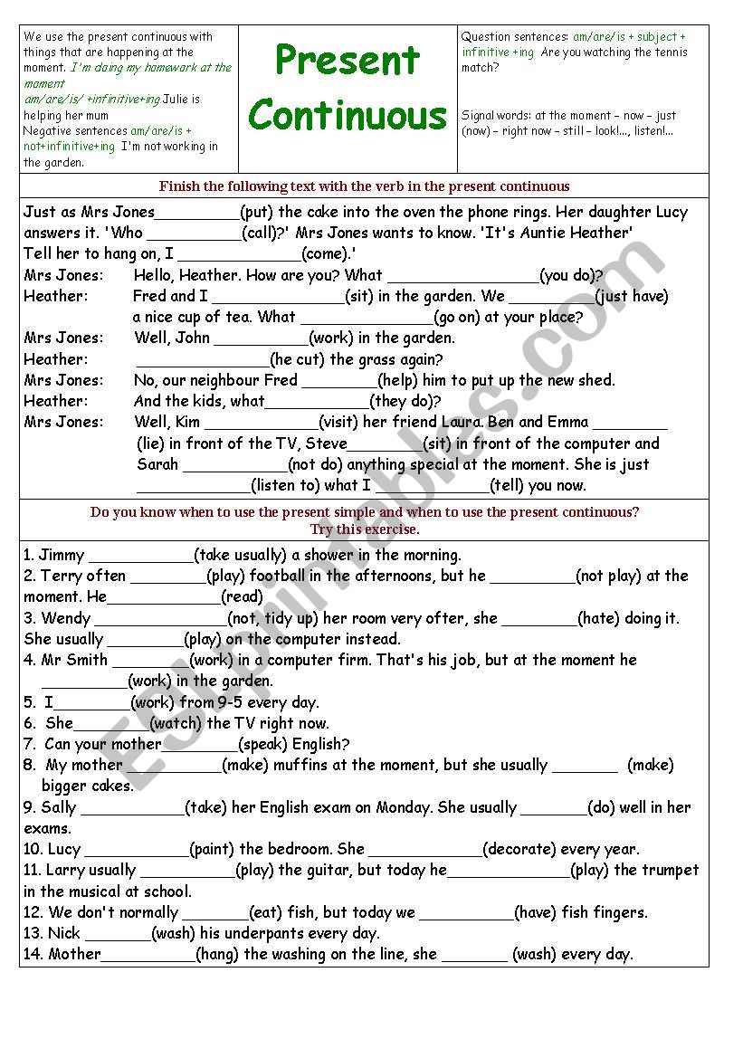 Present continuous  worksheet
