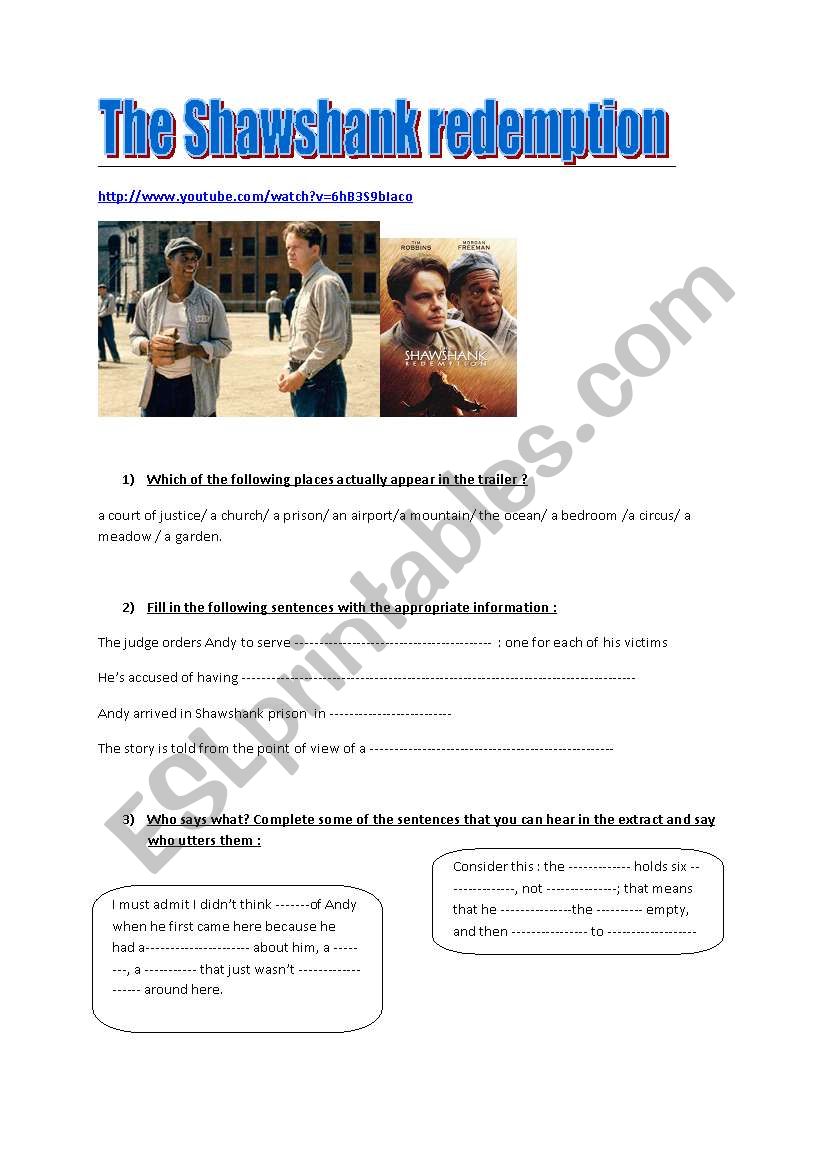 The Shawshank Redemption  (trailer worksheet)