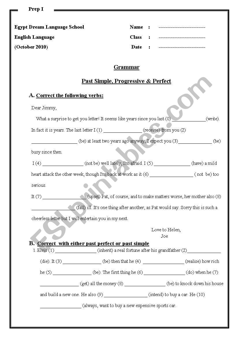 past simple and progressive  worksheet