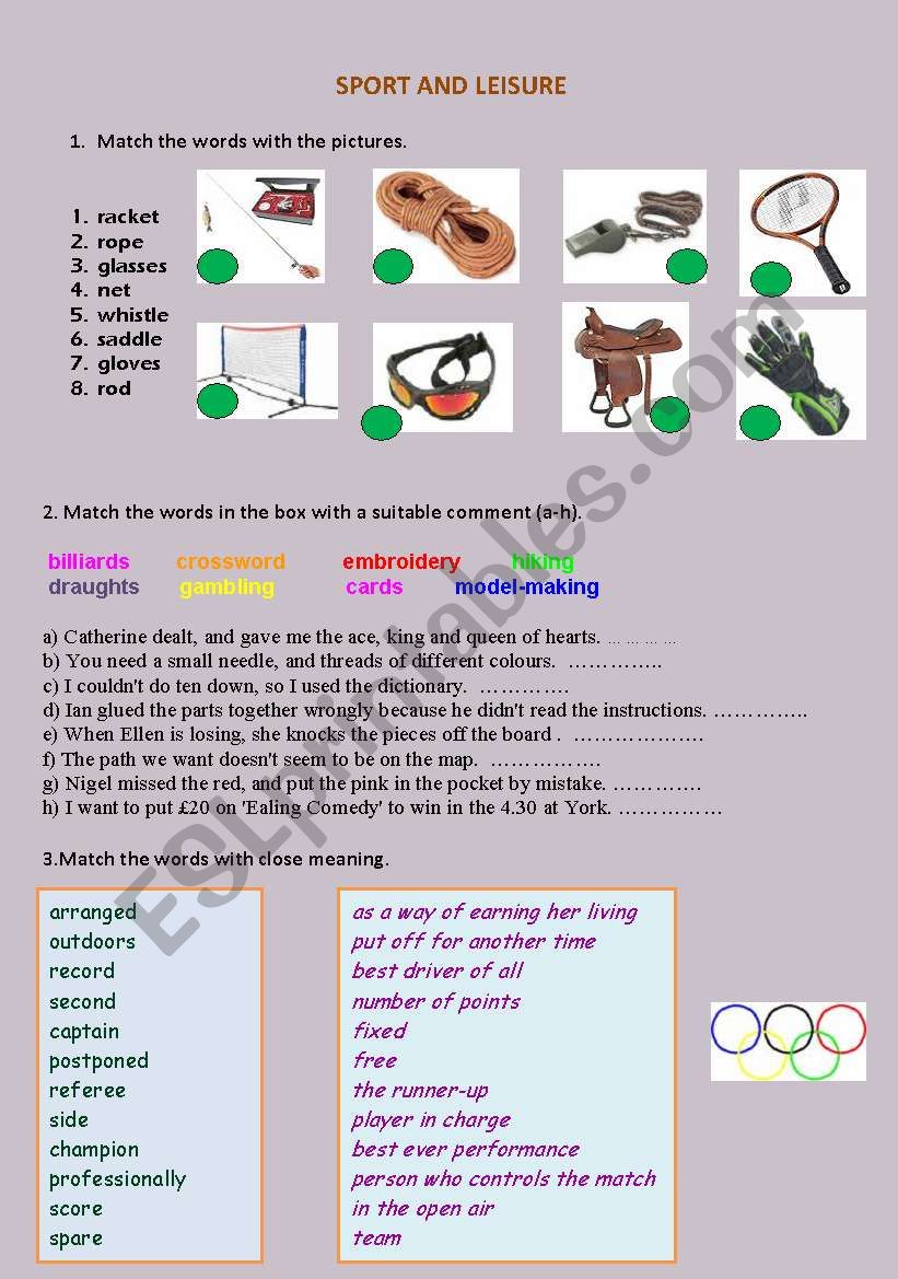 SPORT AND LEISURE worksheet