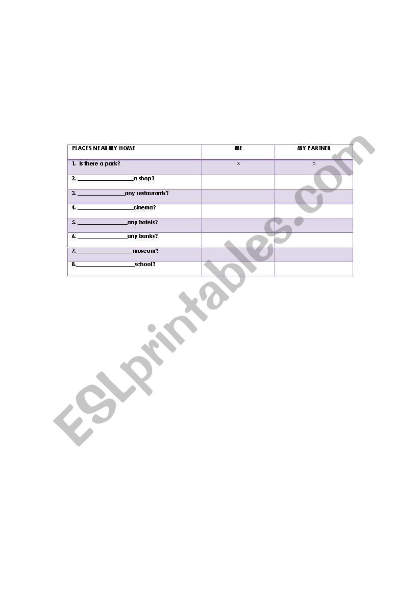 PLACES NEAR MY HOME worksheet