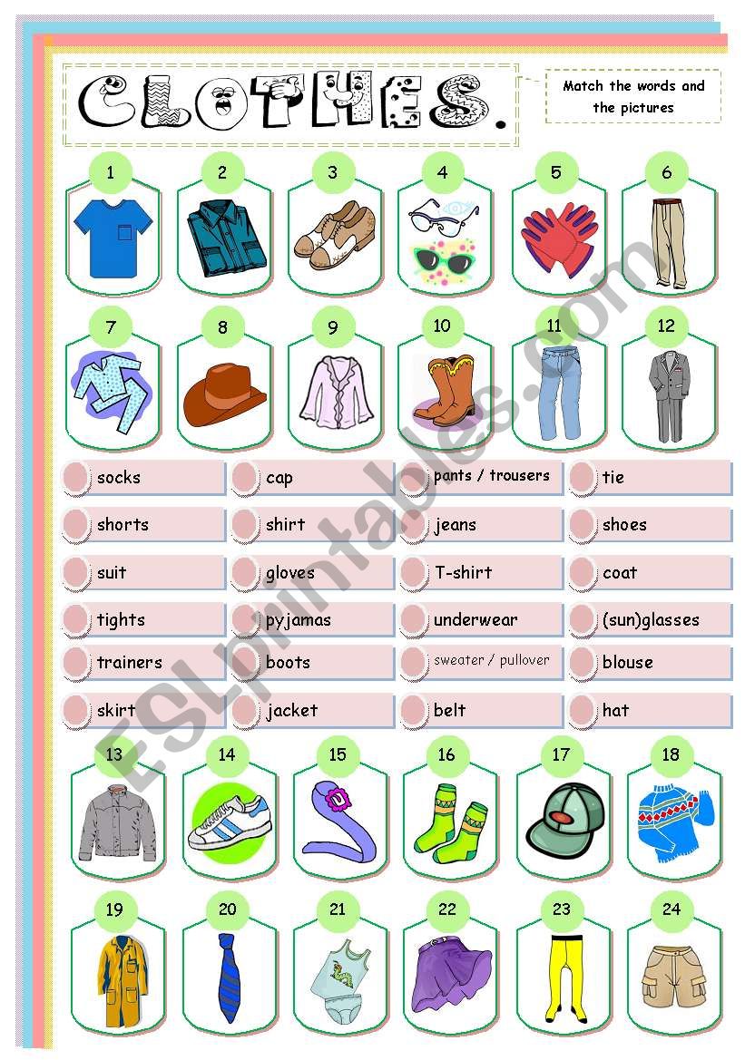 Clothes matching worksheet