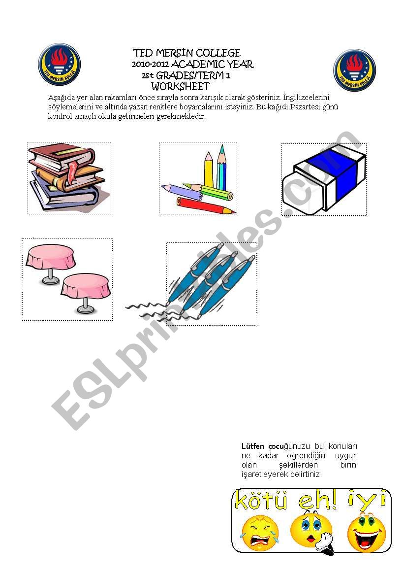 classroom objects worksheet