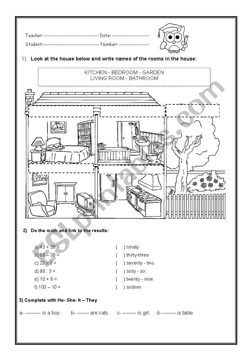 test -parts of the house worksheet