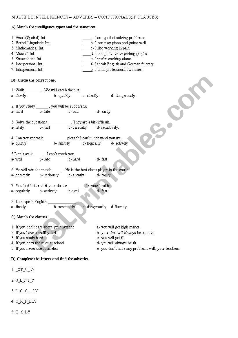 multiple intelligences worksheet