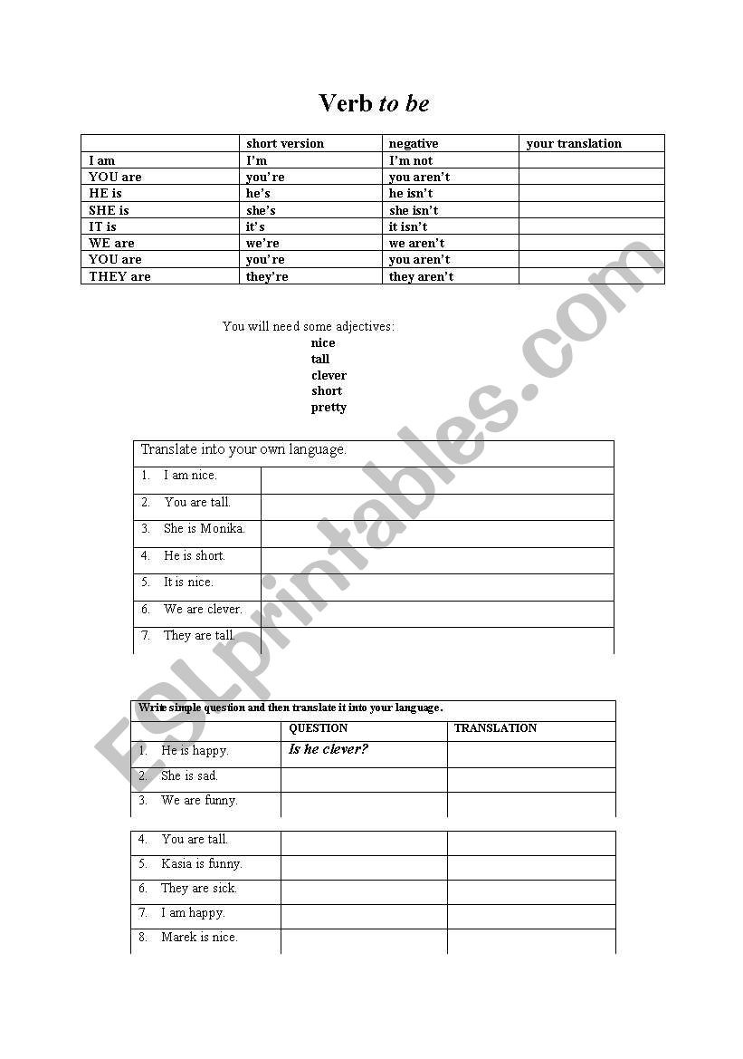 verb TO BE - EXERCISES worksheet