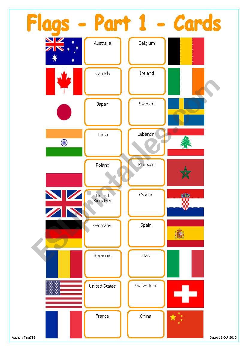 Flags - Part 1 - Cards worksheet