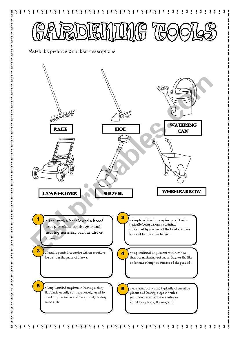 Gardening tools worksheet