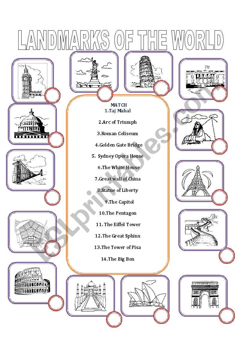 Landmarks of the world worksheet