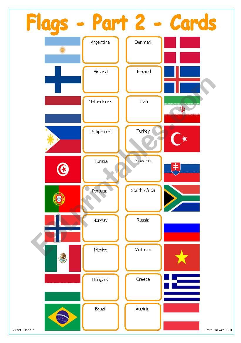 Flags - Part 2 - Cards worksheet