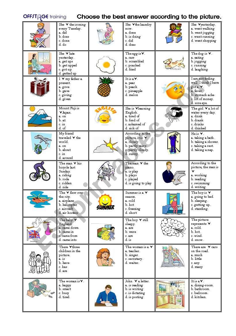 Verb Exercises Through Pics_Multiple Choice