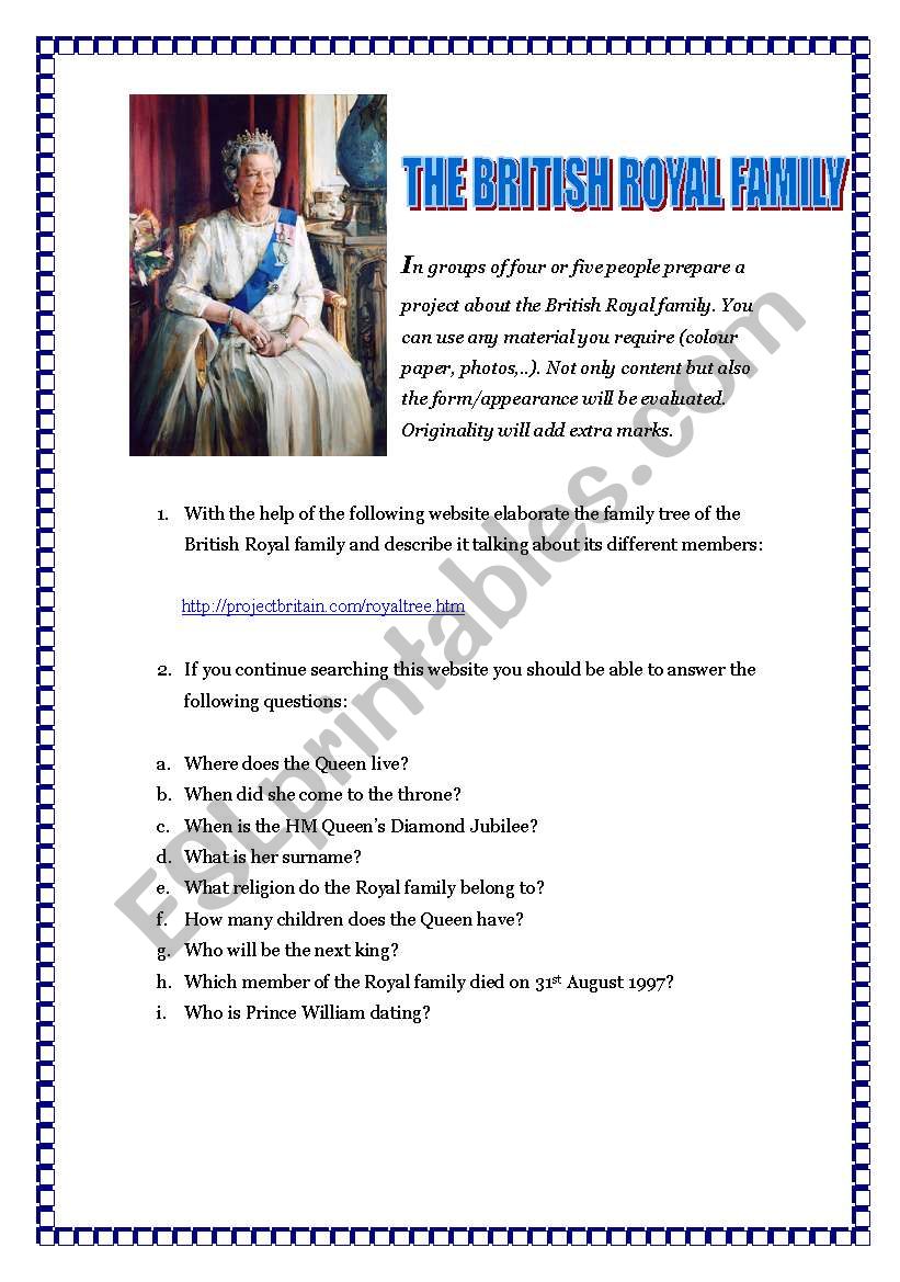 The British Royal family worksheet
