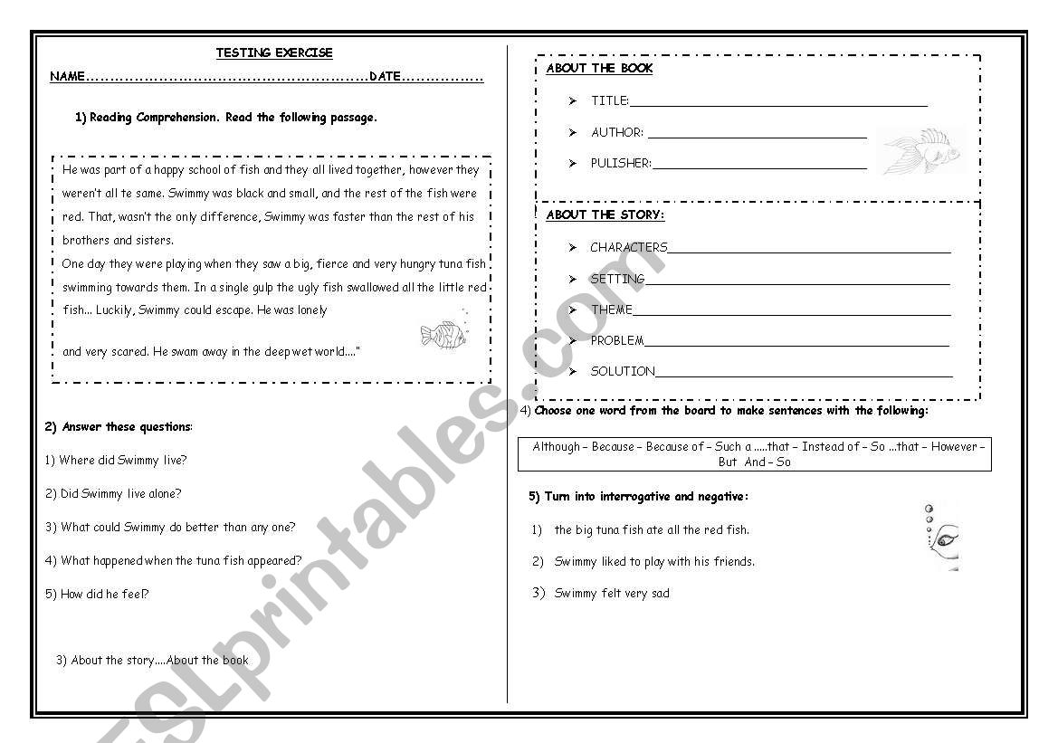 Exercise about Swimmy worksheet