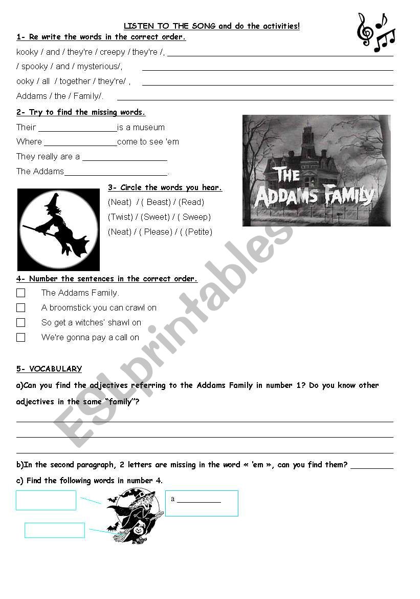 ADDAMS FAMILY PART 1/2 worksheet