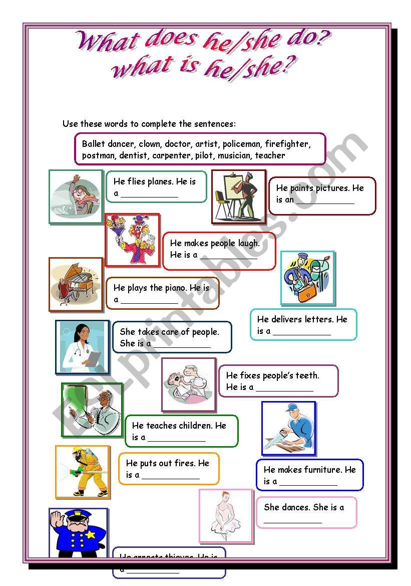 What does he/she do? worksheet