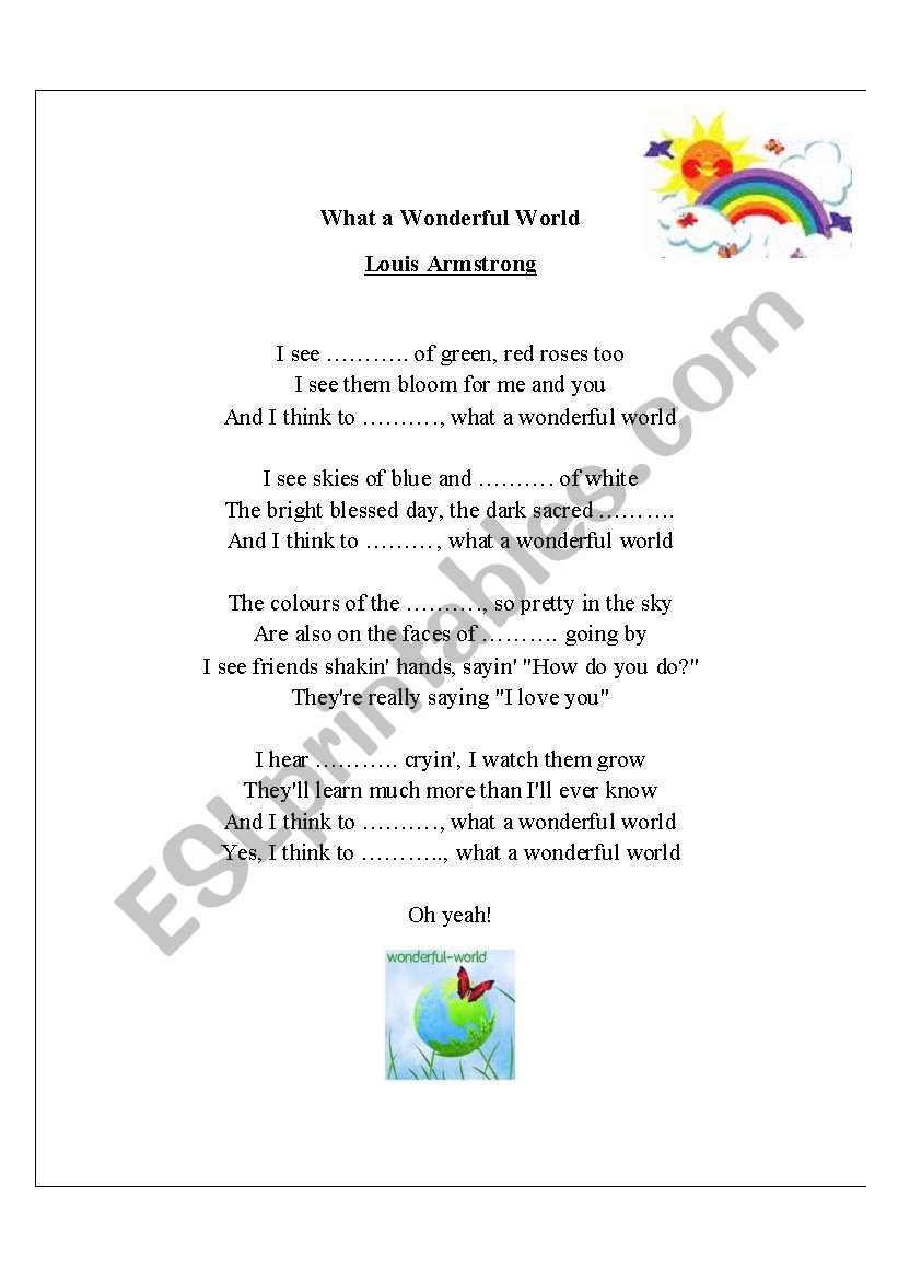 What a Wonderful World song worksheet and exercises