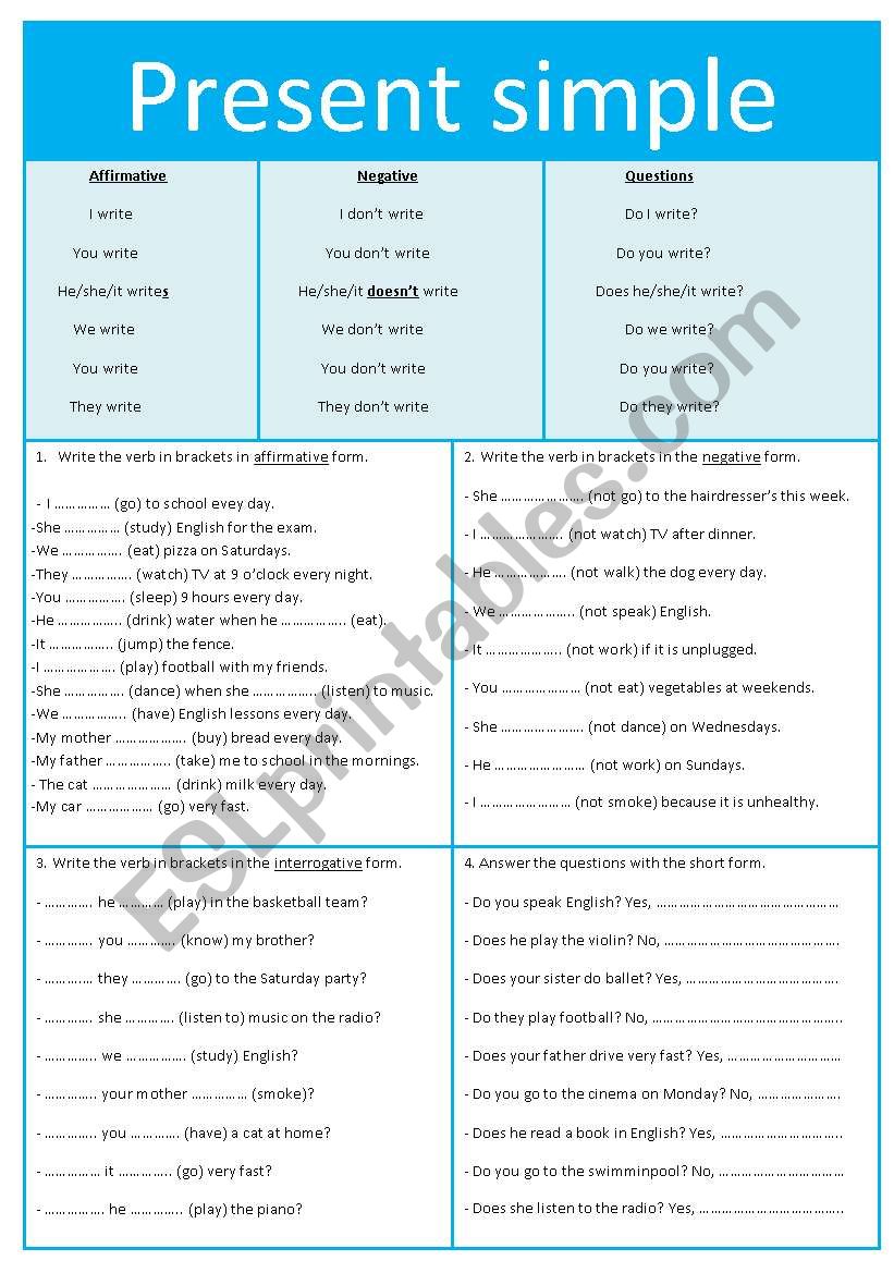 Present simple exercises (with explanation)