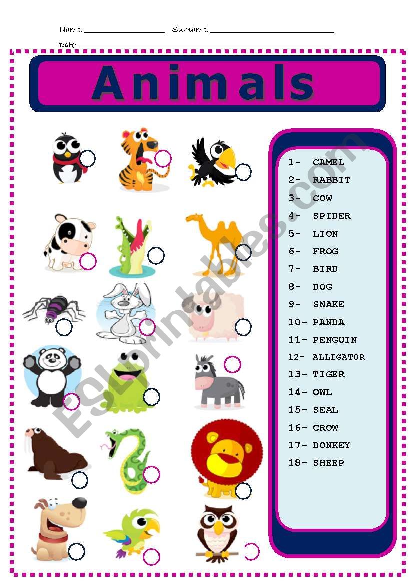 ANIMALS MATCHING worksheet