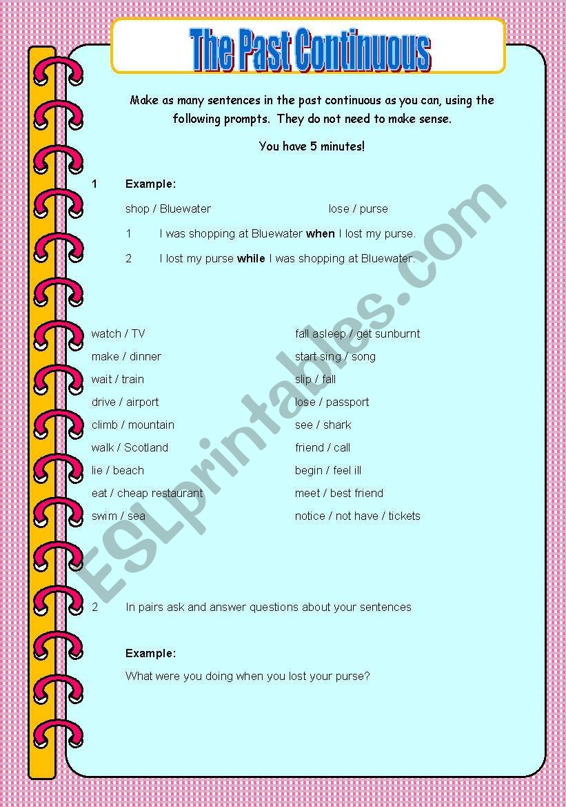 Past Continuous sentence build and follow-up conversation sheet