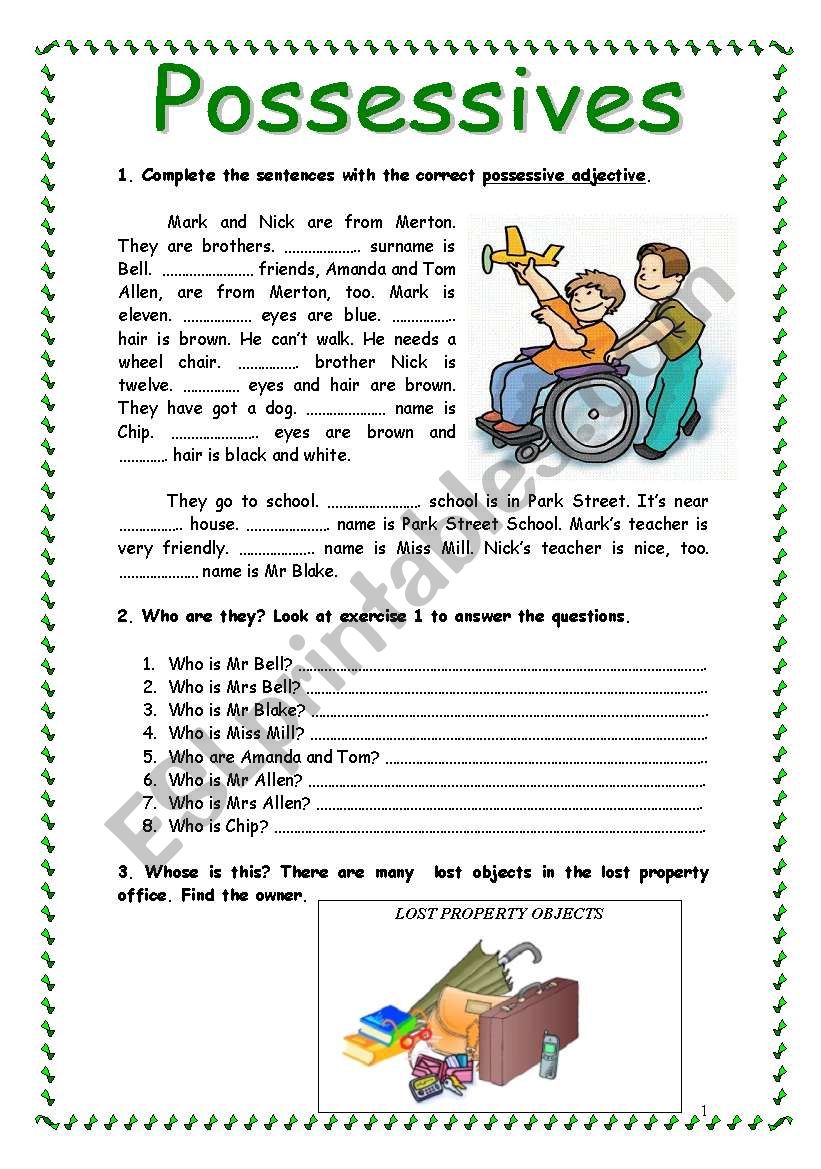 Possessives Esl Worksheet