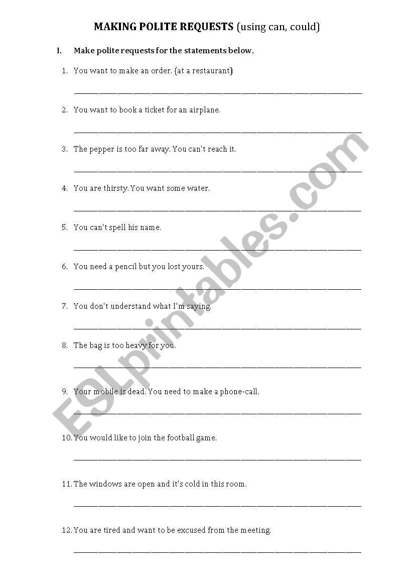 Making polite requests worksheet