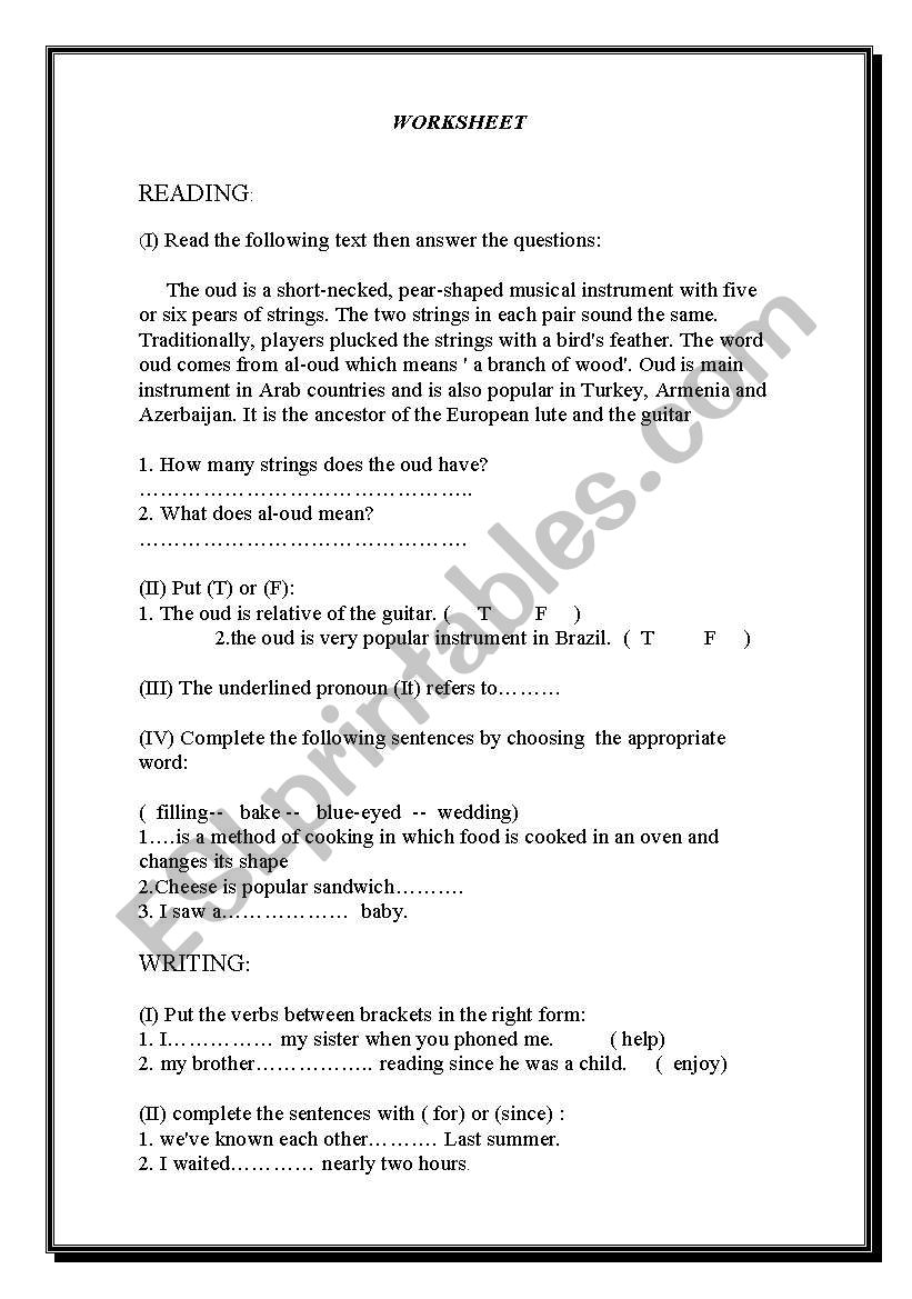 reading-writing worksheet 2 worksheet