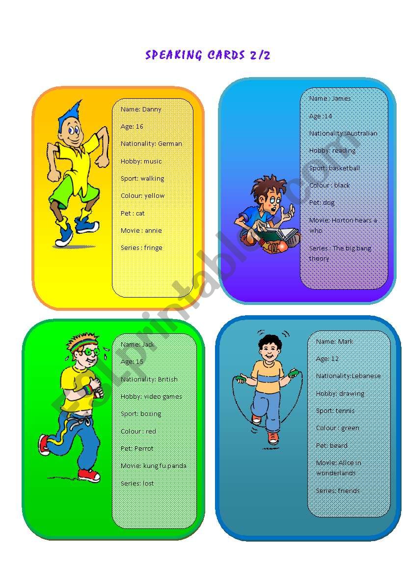 SPEAKING CARDS 2/2 worksheet