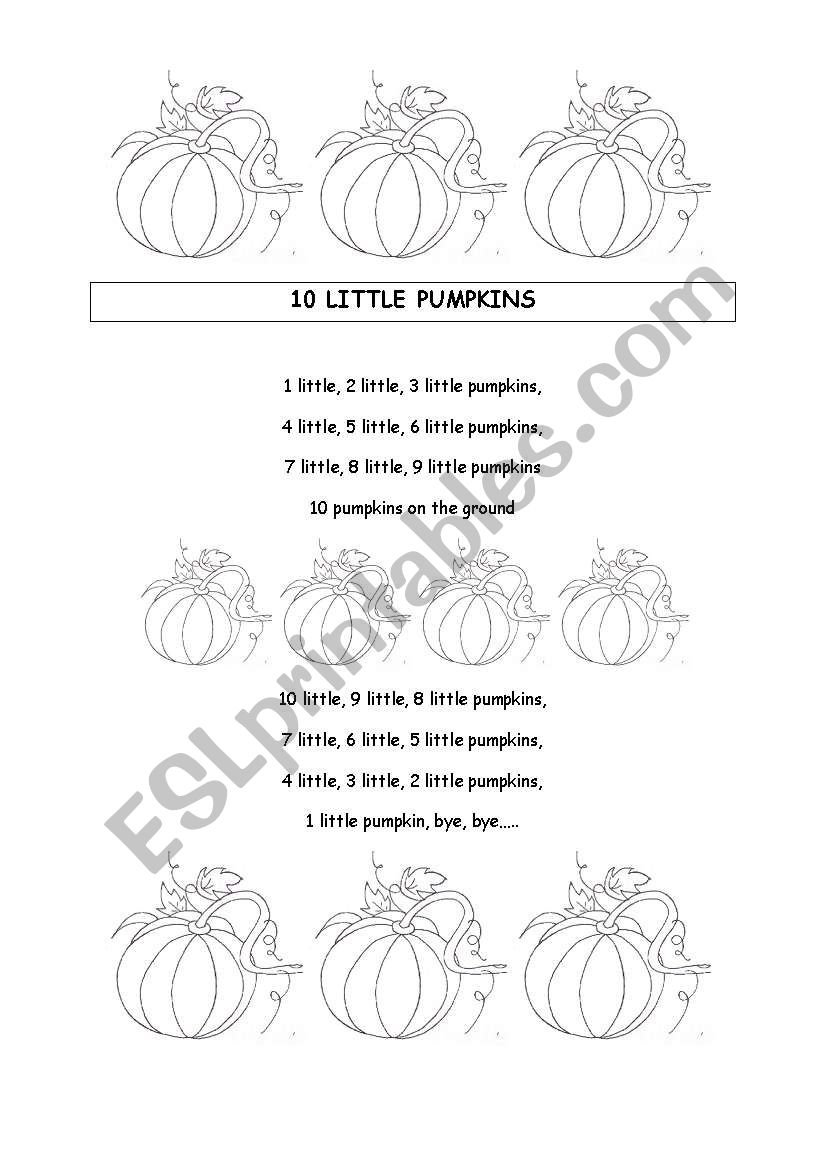 10 little pumpkins coloring for children