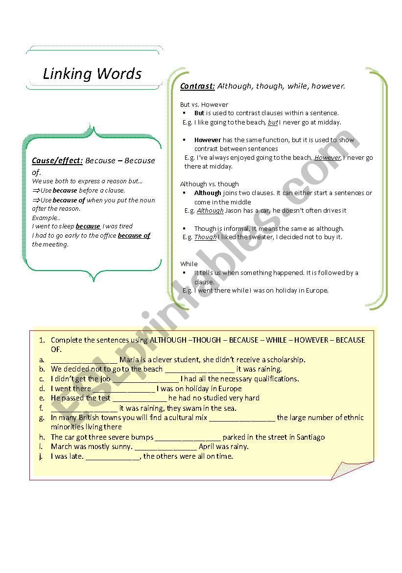 Linking words worksheet