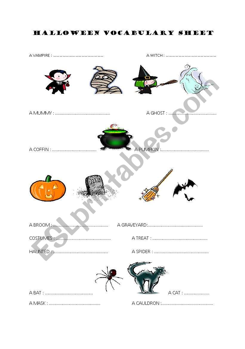 HALLOWEEN VOCABULARY SHEET worksheet