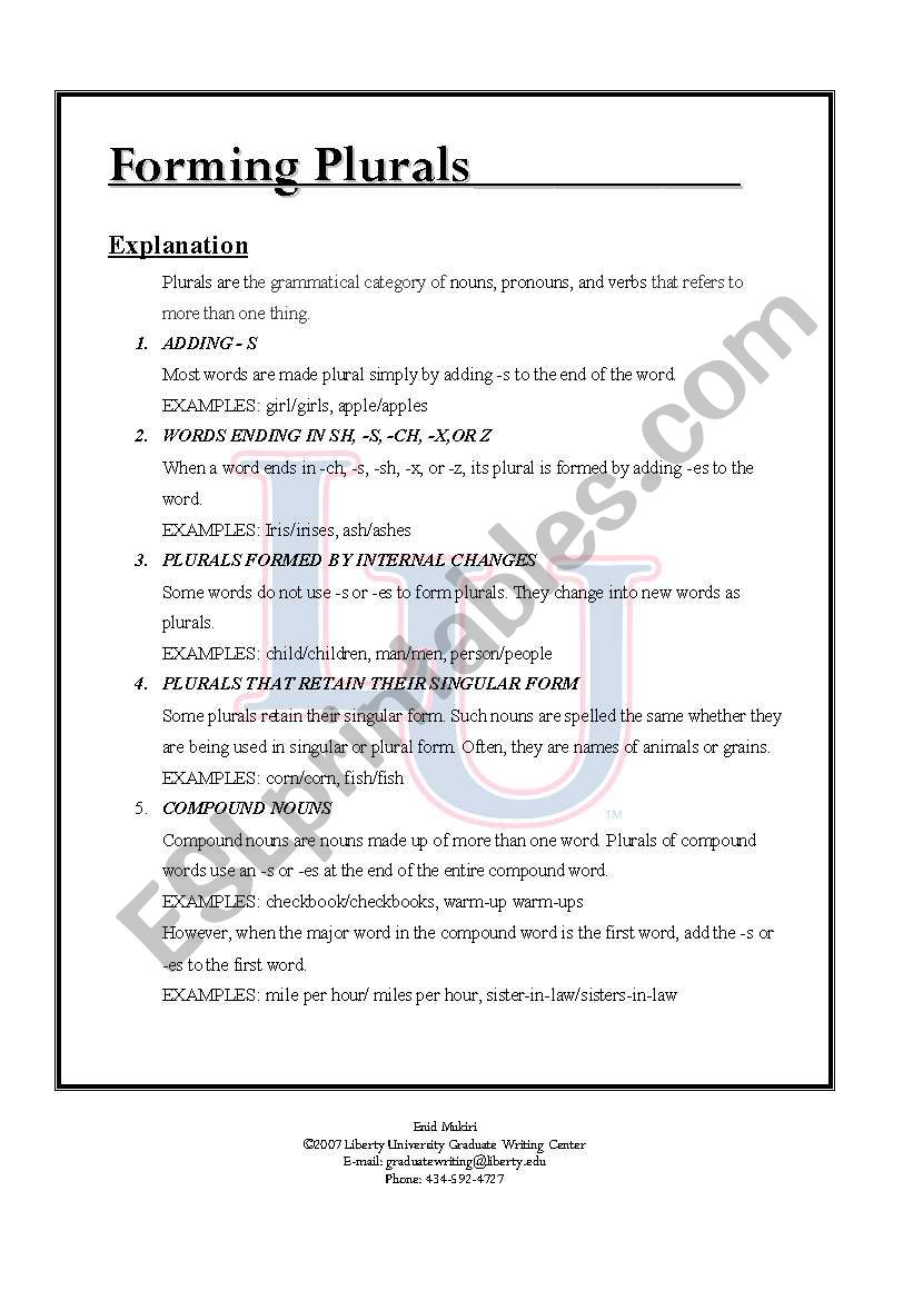 plurals worksheet