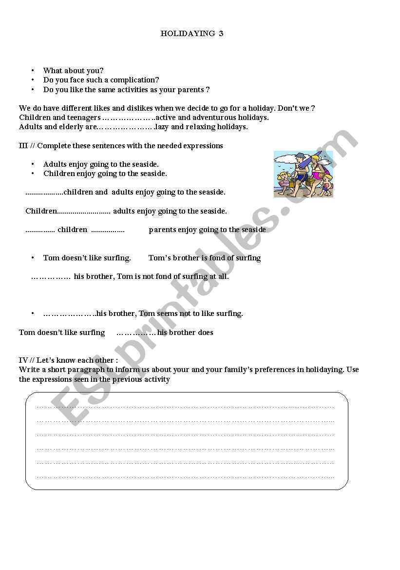 holidaying3 worksheet